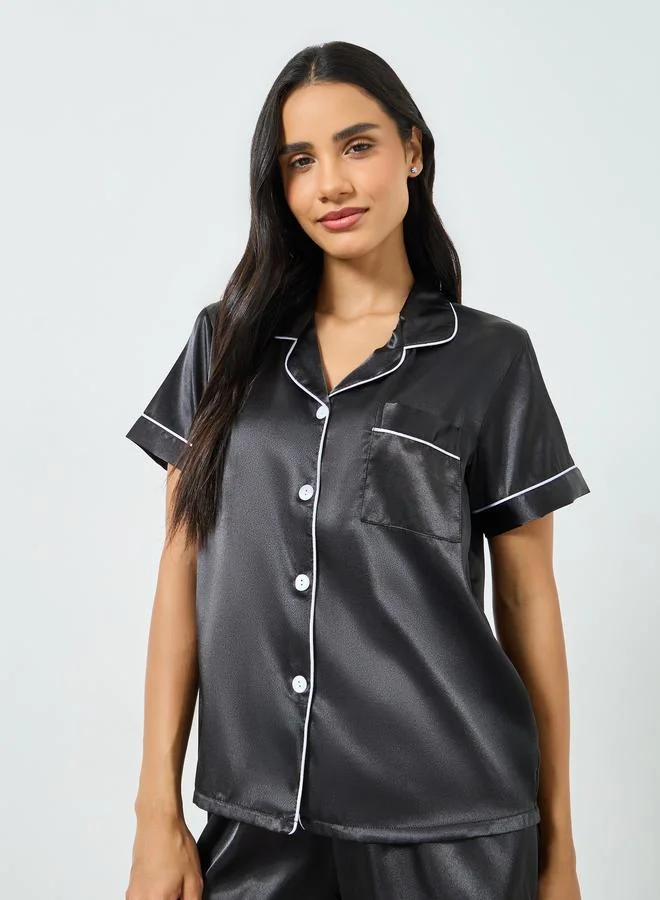 Styli  Pack of 3 - Satin Short Sleeve Shirt, Pyjama And Shorts Set for Women | Best Price UAE