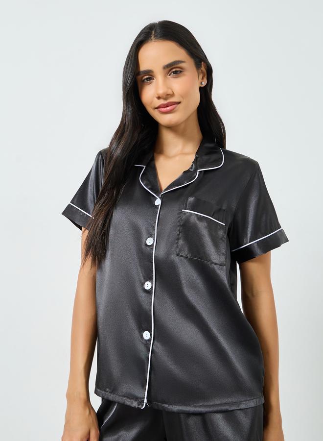 Styli Pack of 3 - Satin Short Sleeve Shirt, Pyjama And Shorts Set - Image 4