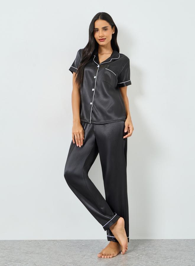 Styli Pack of 3 - Satin Short Sleeve Shirt, Pyjama And Shorts Set - Image 2