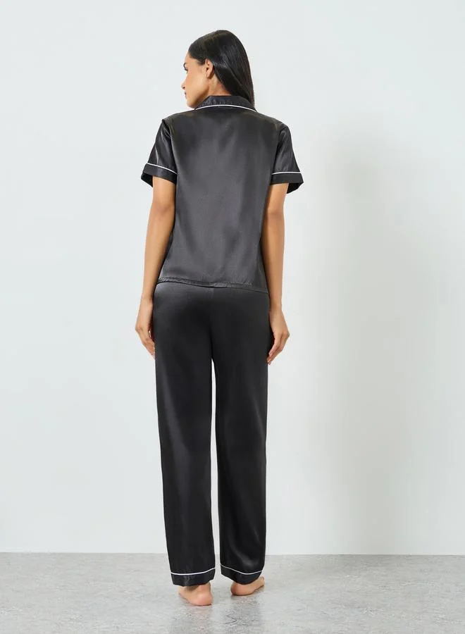 Styli  Pack of 3 - Satin Short Sleeve Shirt, Pyjama And Shorts Set for Women | Best Price UAE