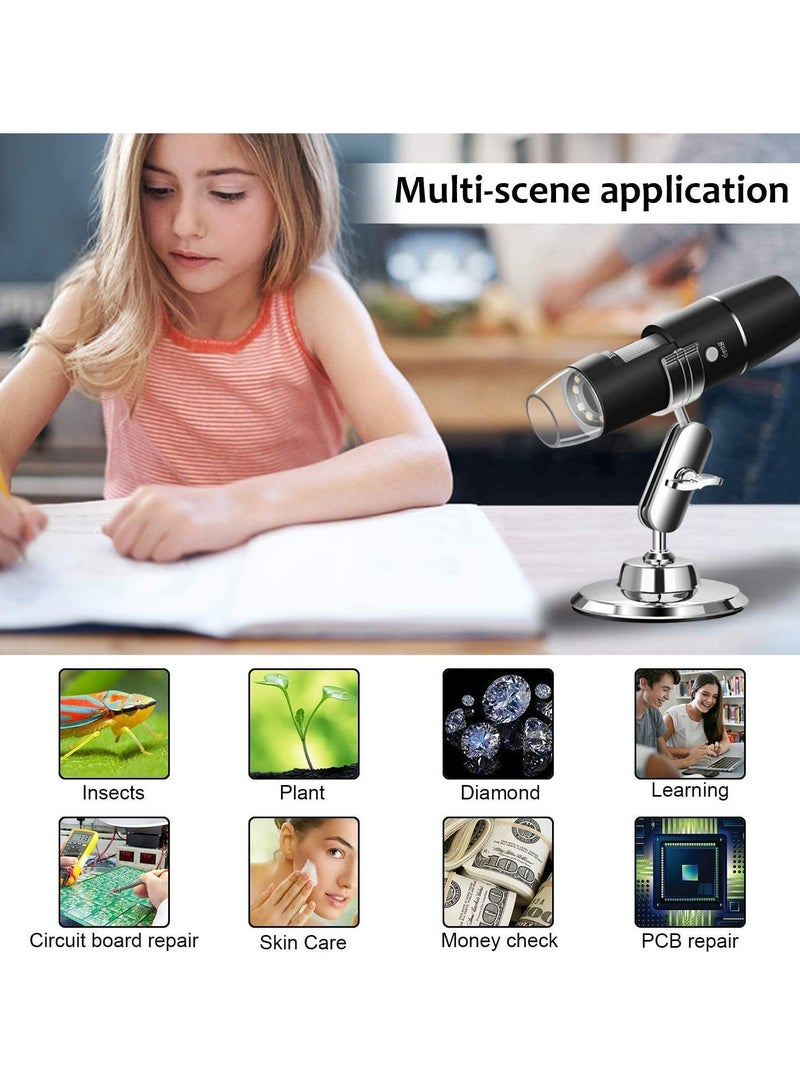 Wireless Handheld Digital Microscope, Portable 50x -3000x Magnification with 360 Rotate Stand Compatible with iOS/Android iPhone, iPad for Kids Adults