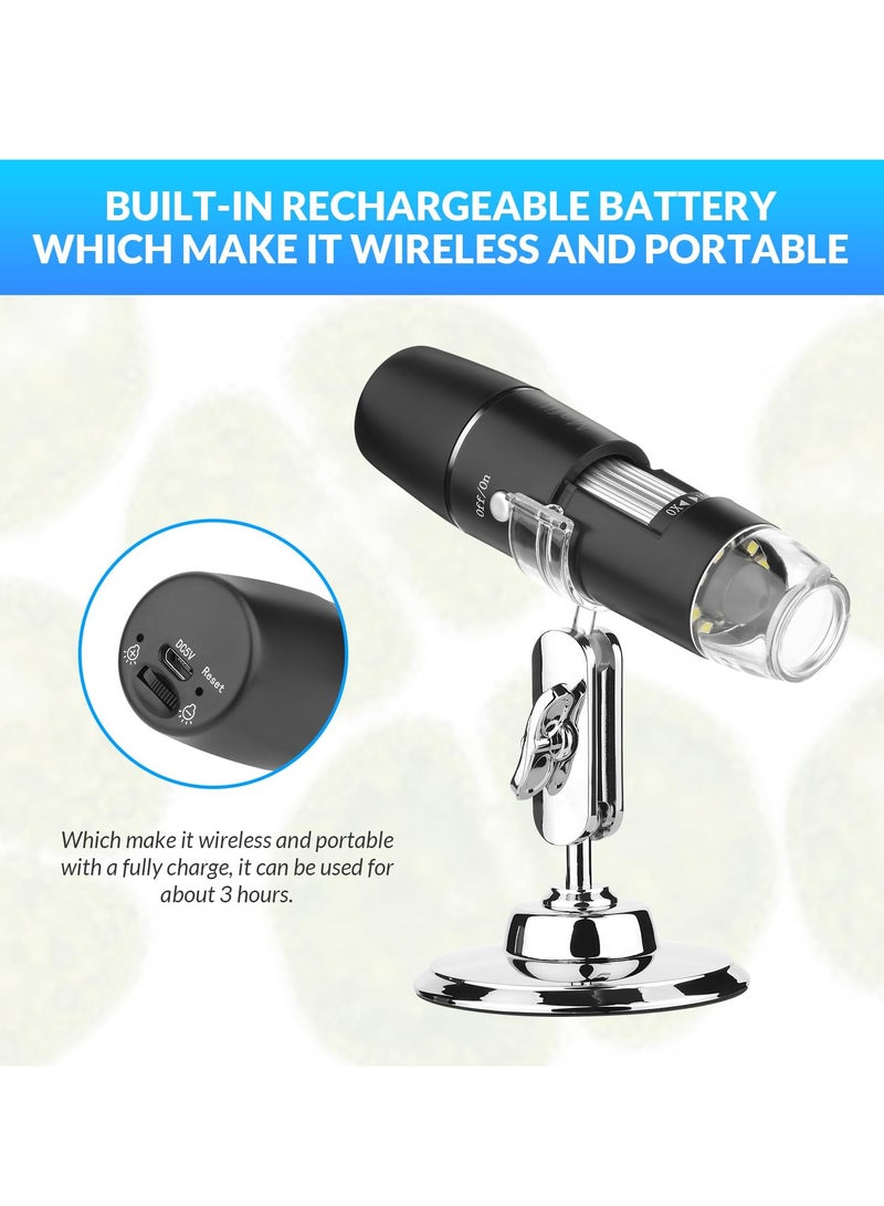 Wireless Handheld Digital Microscope, Portable 50x -3000x Magnification with 360 Rotate Stand Compatible with iOS/Android iPhone, iPad for Kids Adults