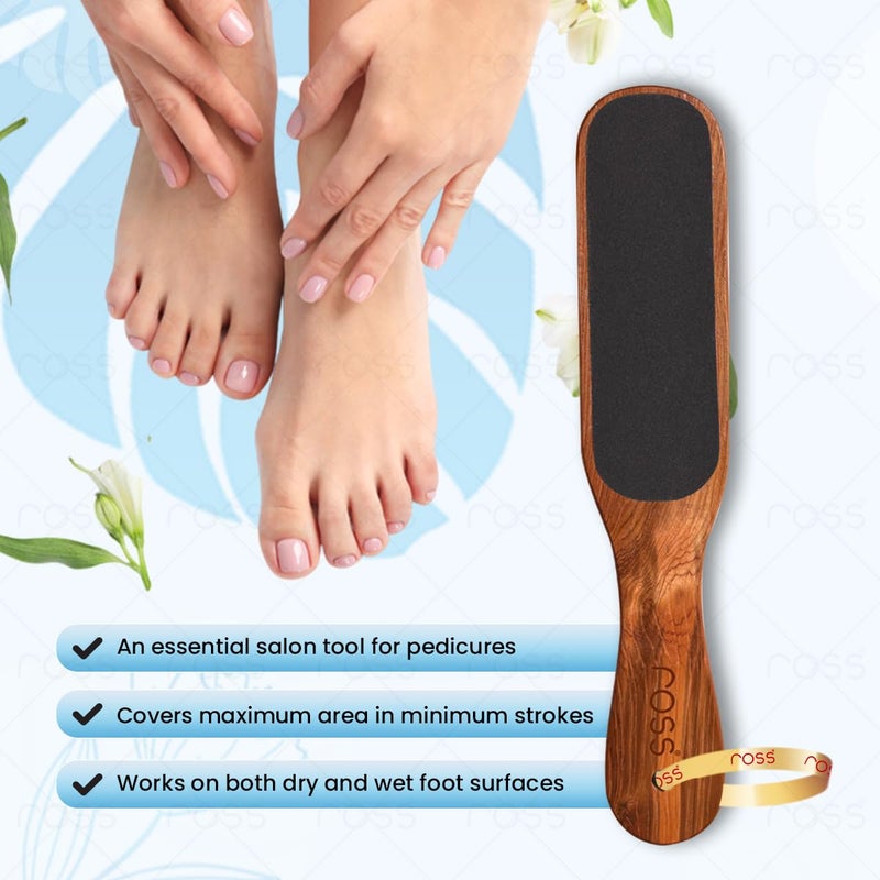 Ross Double-Sided Foot File Scrubber with Teak Wood Handle | Callus & Dead Skin Remover | Pedicure Tool for Cracked Heels | Foot Scraper for Smooth Feet | Reusable & Easy to Clean - Image 2