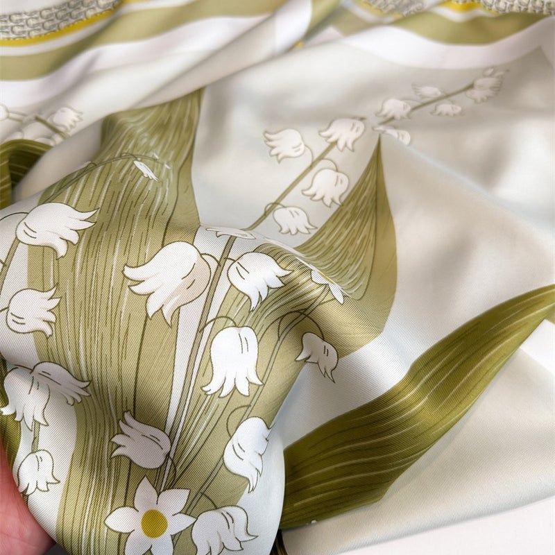 French lily flower scarf 90cm twill New elegant elegant square scarf women''s all-match sunscreen shawl scarf - Image 3