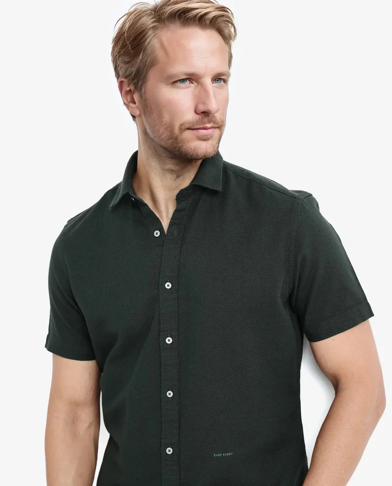 Rare Rabbit Rare Rabbit Men's Rissa Dark Green Cotton Fabric Half Sleeves Solid Dobby Shirt