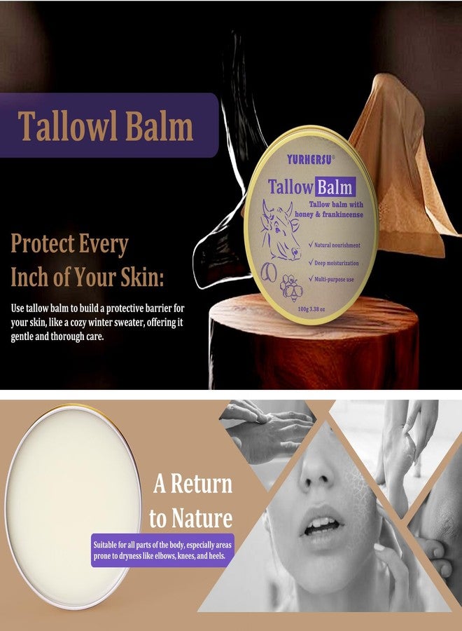 YURHERSU Tallow Balm, Tallow Honey Body Cream, Face Moisturizing Cream, All Purpose Use Balm Anti-Drying Anti-Cracking for Spring, Summer, Autumn and Winter Skin Care (Tallow Balm, 100 g - Image 2