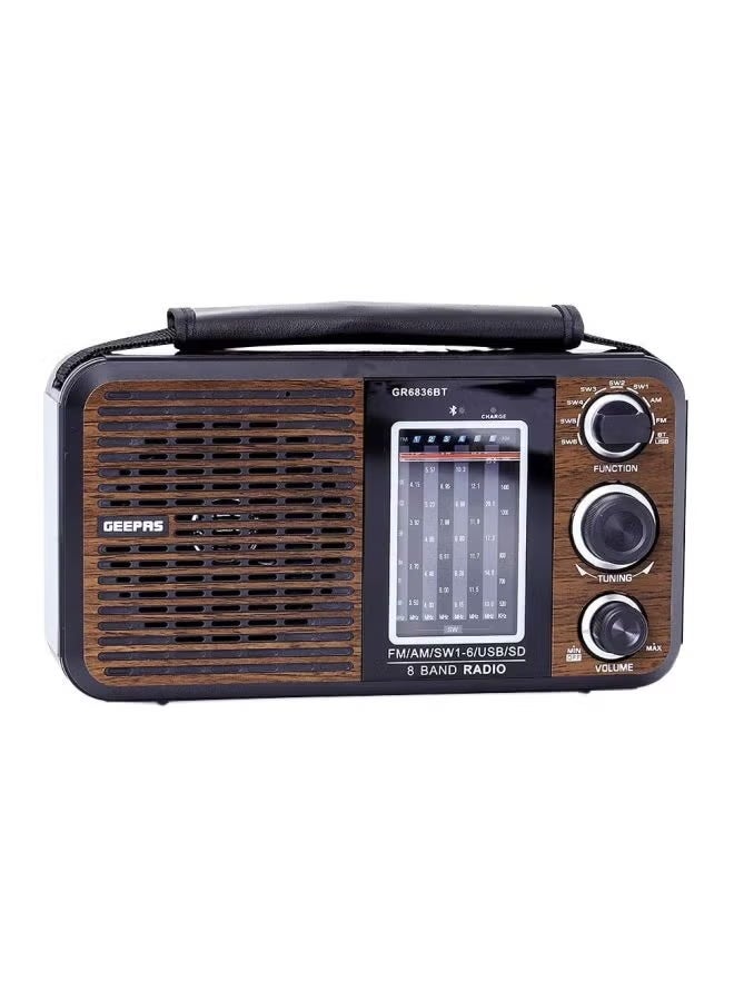 GEEPAS Portable Rechargeable FM Radio GR6836BT Brown/Black - Image 1