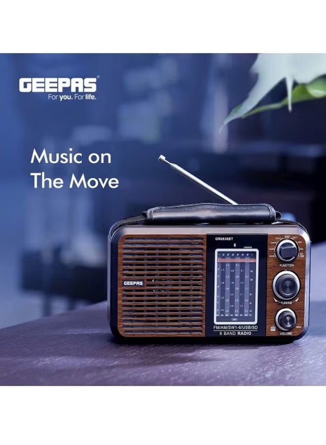 GEEPAS Portable Rechargeable FM Radio GR6836BT Brown/Black - Image 5