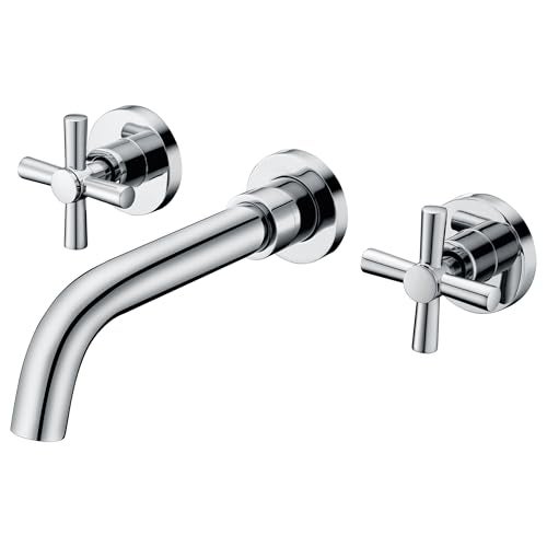 sumerain Wall Mount Bathroom Faucet,Cross 2-Handle in Modern Chrome Finish,Rough-in Valve Included - Image 1