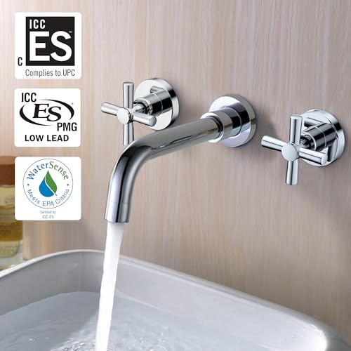 sumerain Wall Mount Bathroom Faucet,Cross 2-Handle in Modern Chrome Finish,Rough-in Valve Included - Image 3