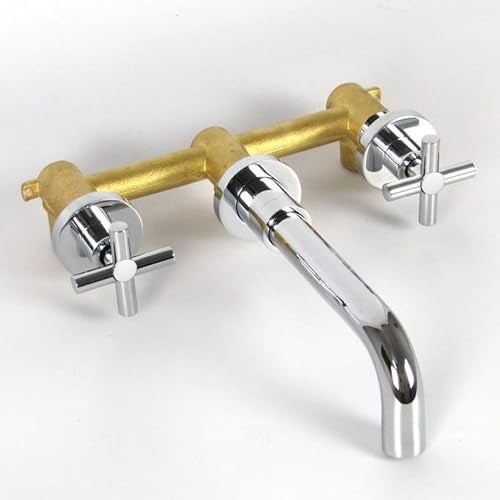 sumerain Wall Mount Bathroom Faucet,Cross 2-Handle in Modern Chrome Finish,Rough-in Valve Included - Image 5