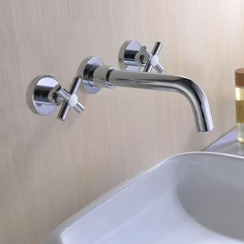 sumerain Wall Mount Bathroom Faucet,Cross 2-Handle in Modern Chrome Finish,Rough-in Valve Included - Image 4