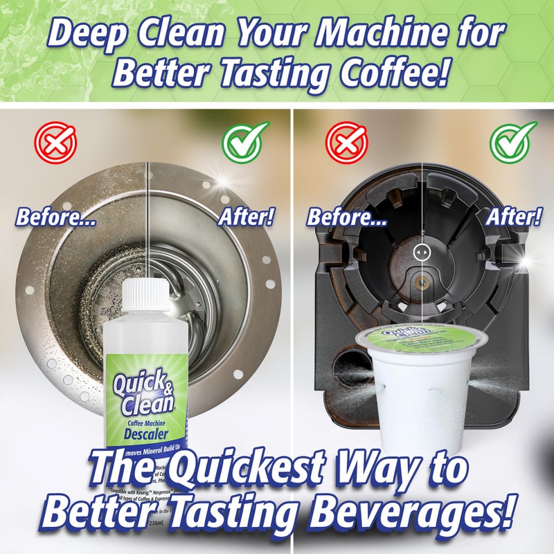 QUICK CLEAN Quick & Clean 4-Pack of Cleaning Cups with Descaler Bundle (2 Total Uses) - 2.0 Compatible, Descaling Solution for Keurig, Nespresso, Ninja, Delonghi, All Coffee and Espresso Machines - Image 3