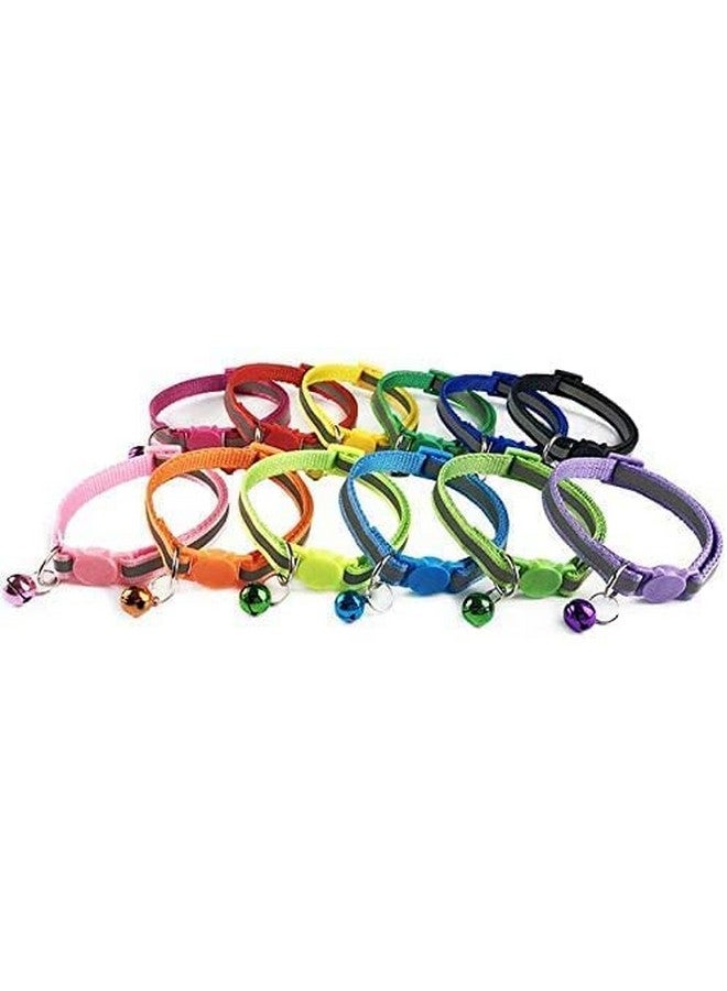 Reflective Cat Collar With Bell Basic Dog Cat Collar Buckle Adjustable Nylon Cat Dog Collar Safe Pets Belt Small Size Quick Release And Breathable Collar 10 Mm (Green Collar) - Image 2