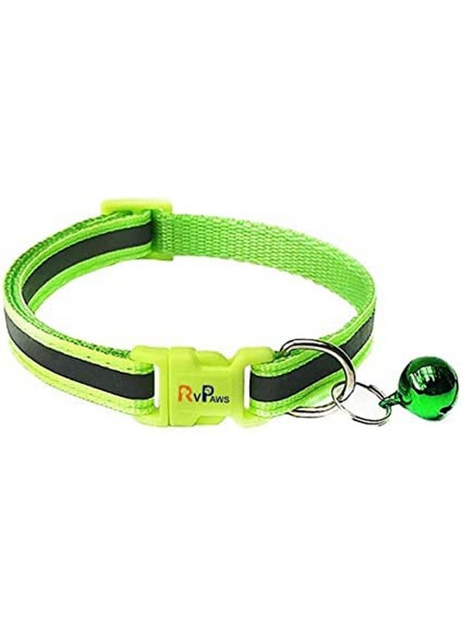 Reflective Cat Collar With Bell Basic Dog Cat Collar Buckle Adjustable Nylon Cat Dog Collar Safe Pets Belt Small Size Quick Release And Breathable Collar 10 Mm (Green Collar) - Image 1