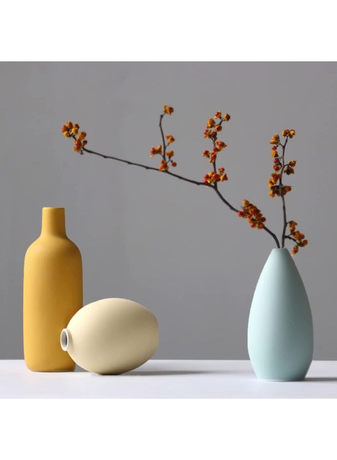 Y&D Ceramic Vase 3 Piece Set, Modern Boho Farmhouse Home Vases for Decor, Dried Flowers Vases, Modern Living Room Decor,Tabletop Decor, Bookcase, Fireplace and Entrance Decorate - Image 3