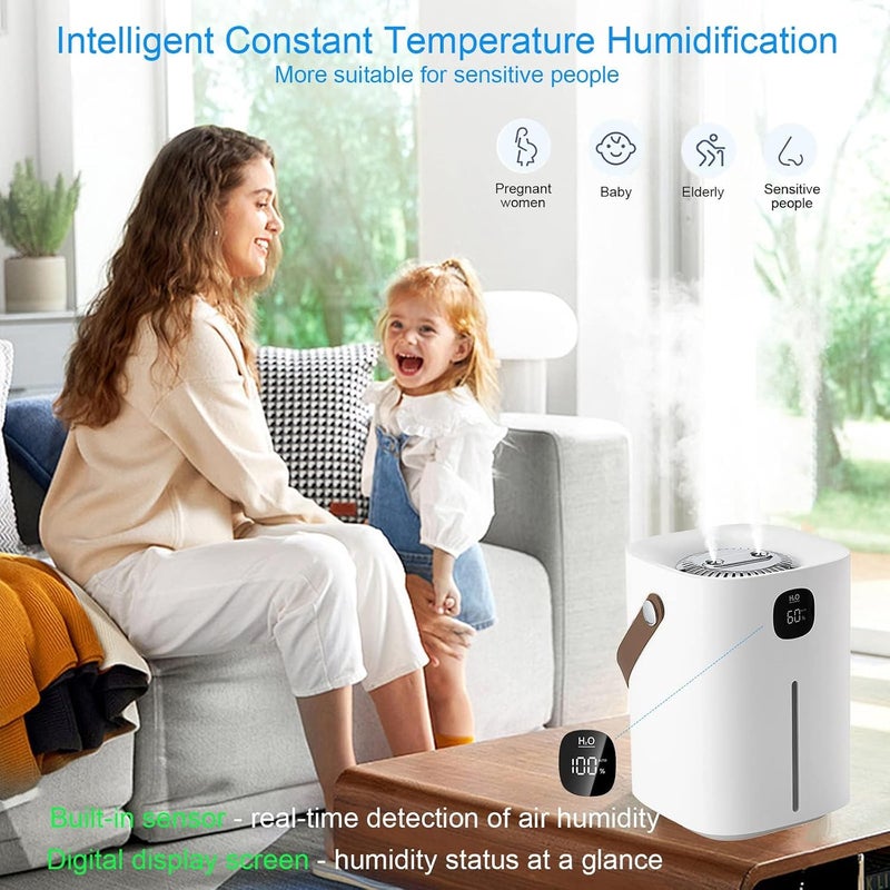 KASTWAVE Humidifiers for Bedroom, Portable Cool Mist Humidifiers 2L Top Fill Air Humidifier Dual Nozzle Spray Quiet Smart Ultrasonic Humidifiers for Baby, Home, Large Room with Auto Shut Off(Silver) - Image 2