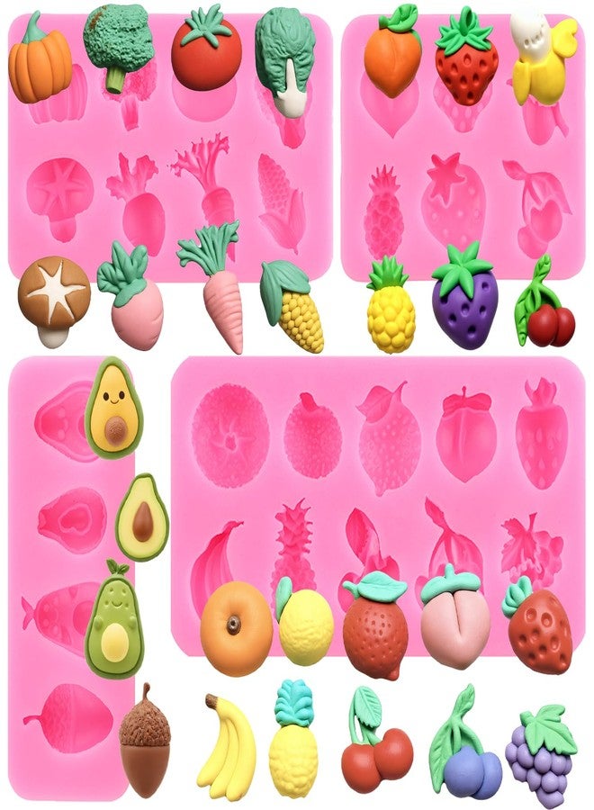 Mujiang Vegetable Fruit Silicone Mold Strawberry Cherry Avocado Banana Fondant Mold Grape Pineapple Radish Corn Chocolate Candy Molds For Cake Decorating Cupcake Topper Gum Paste Set Of 4 - Image 1