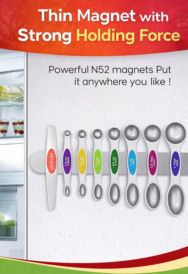 Howgoody Premium Magnetic Measuring Spoons Set|Strong N52 Magnets|Heavy Duty Stainless Steel|Dual-Sided for Spice Jar & Liquid Measuring|Dishwasher Safe|7 Spoons with Leveler for Baking & Cooking (Colorful) - Image 3