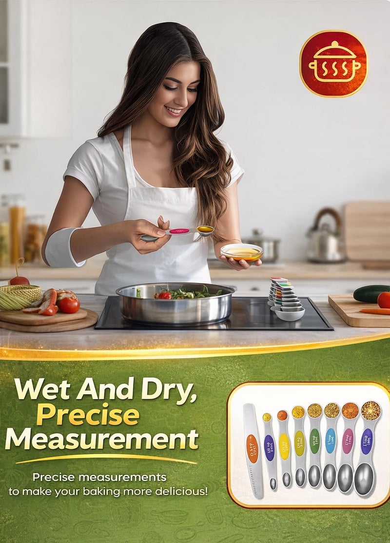 Howgoody Premium Magnetic Measuring Spoons Set|Strong N52 Magnets|Heavy Duty Stainless Steel|Dual-Sided for Spice Jar & Liquid Measuring|Dishwasher Safe|7 Spoons with Leveler for Baking & Cooking (Colorful) - Image 5