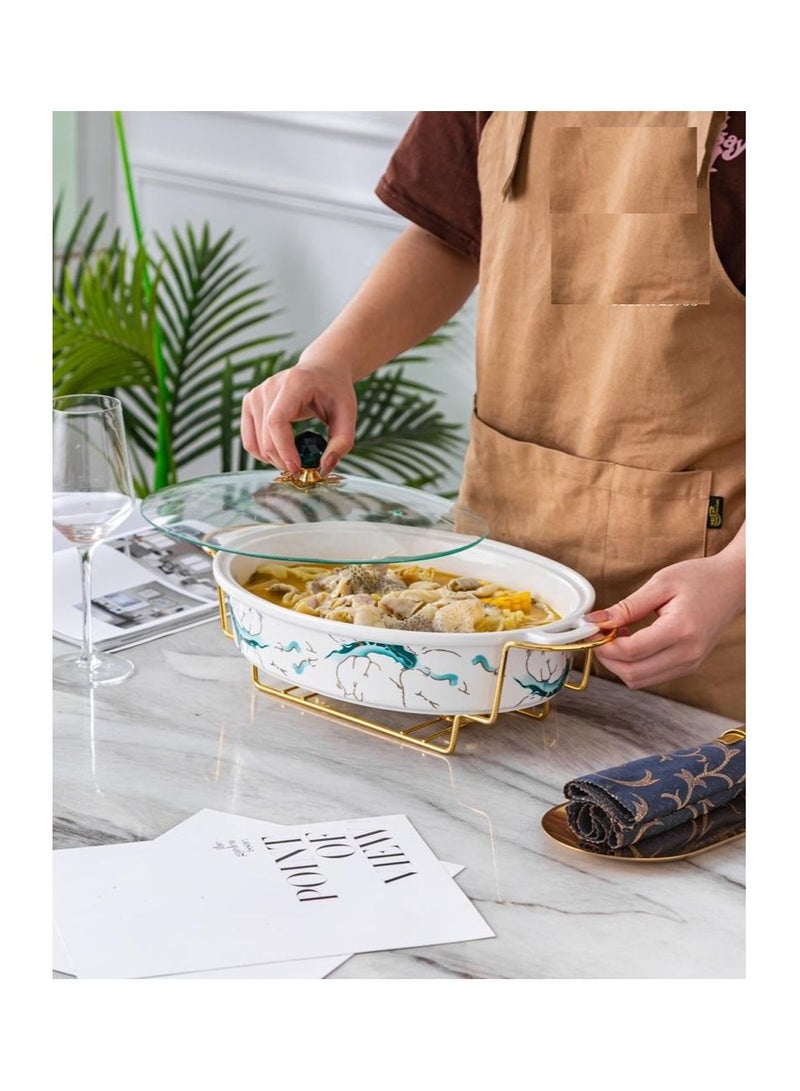 ماربل -طاجن بورسلين بيضاوى  بالغطاء حراري ابيض CA61015 - Image 1