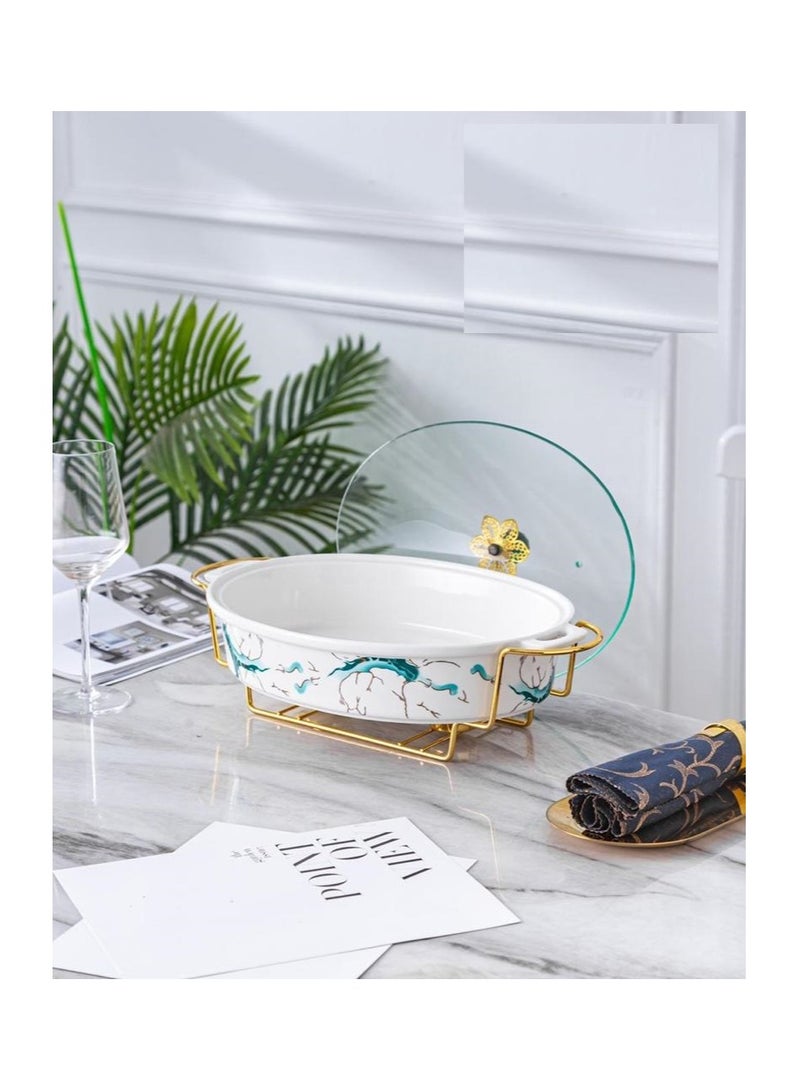 ماربل -طاجن بورسلين بيضاوى  بالغطاء حراري ابيض CA61015 - Image 2