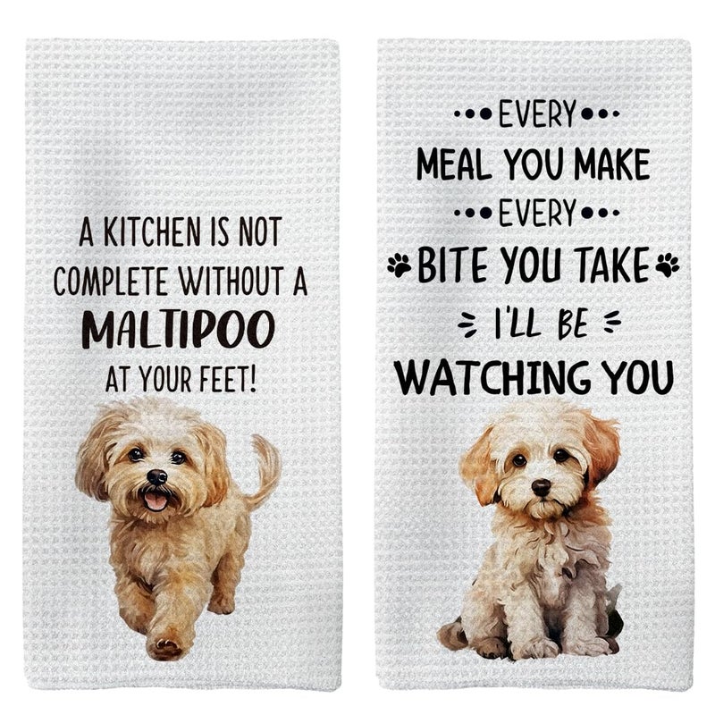 Tzhim Maltipoo Dog Kitchen Towels Maltipoo Gifts Hand Towels Gifts for Maltipoo Lovers Dish Towels Dishcloths Tea Towels for Kitchen Dog Mom Gifts Dog Kitchen Bathroom Decor 16x24 Inch