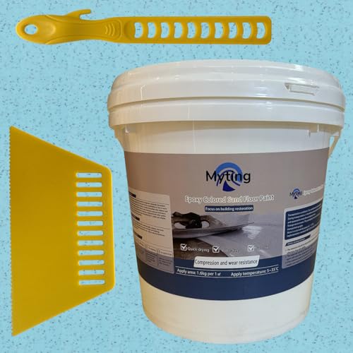 Myting Epoxy Colored Sand Floor Paint, Epoxy Floor Paint High Gloss Marble Effect Coating for Indoor and Outdoor, Wear-resistant and non-slip Self-leveling Coating Blue 176OZ(5KG) - Image 1