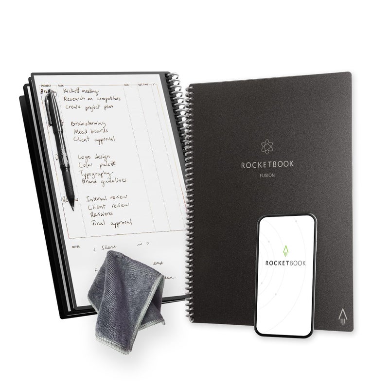 Rocketbook Fusion Reusable Undated Productivity Planner, Letter Size 8.5x11, Black - Goals, Monthly and Weekly Calendar, Daily To-do List, Lined and Dotted Notes Pages - Image 1