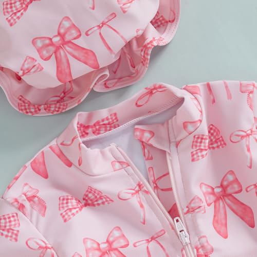 Socutebabe بدلة سباحة للبنات الصغيرات بدلة سباحة قطعة واحدة بأكمام طويلة مع قبعة (وردي، 6-12 شهر) - Image 3