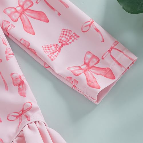 Socutebabe بدلة سباحة للبنات الصغيرات بدلة سباحة قطعة واحدة بأكمام طويلة مع قبعة (وردي، 6-12 شهر) - Image 4