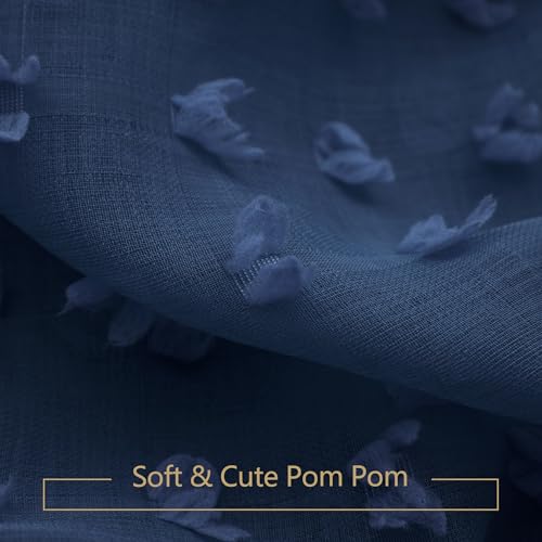 DANCURTON Navy Blue Sheer Curtains 84 Inches Long for Living Room Pom Pom Modern Boho Voile Drapes Window Semi Sheer Transparent Dark Blue Sheer Curtain for Bedroom Boys Kids Room 2 Panels Back Tab 52x84 Length - Image 3