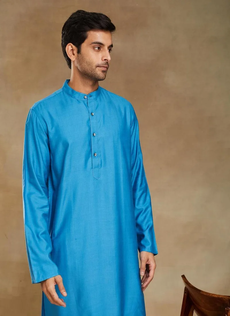 فاب انديا Blue Viscose Silk Slim Fit Long Kurta