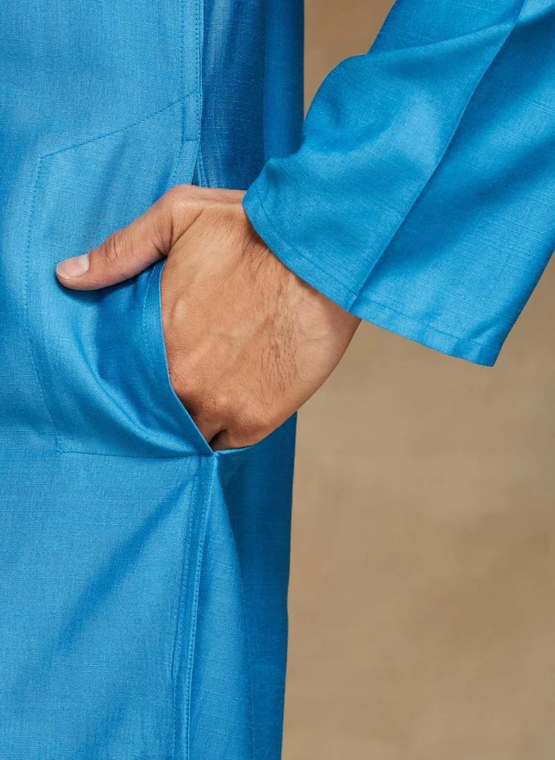 فاب انديا Blue Viscose Silk Slim Fit Long Kurta