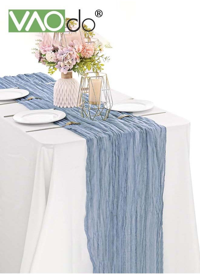 VAOdo Translucent Table Runner Chessian Tablecloth for Wedding Reception Bridal Shower Party Decoration Table Centerpiece 90*340CM Blue  - Image 1