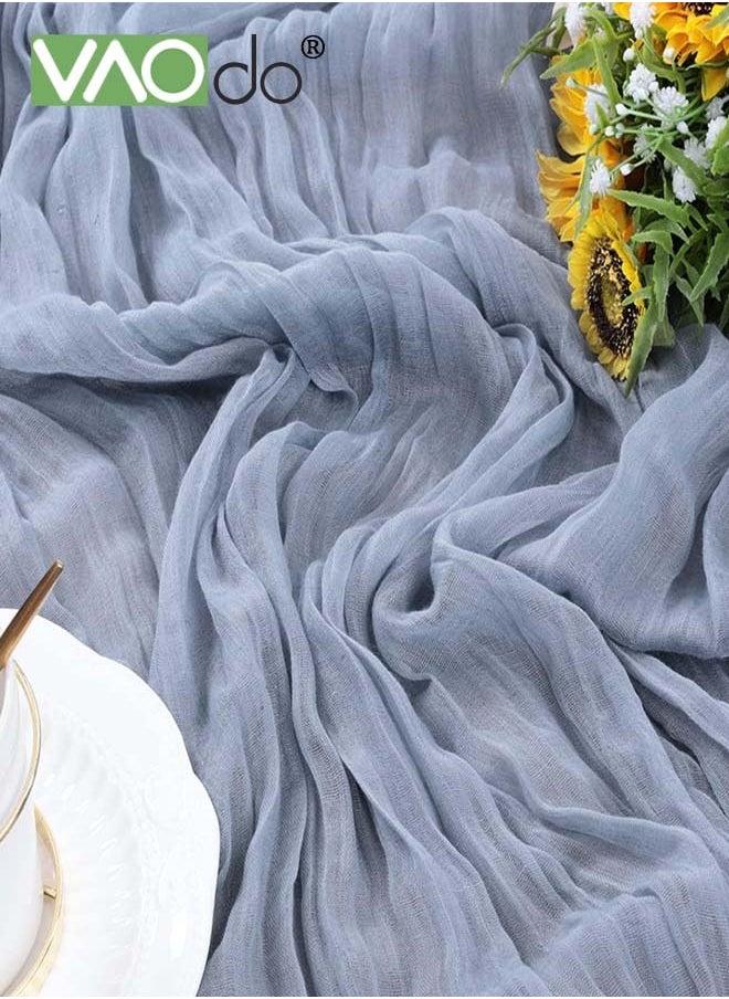 VAOdo Translucent Table Runner Chessian Tablecloth for Wedding Reception Bridal Shower Party Decoration Table Centerpiece 90*340CM Blue  - Image 3