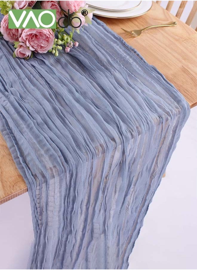 VAOdo - Translucent Table Runner Chessian Tablecloth for Wedding Reception Bridal Shower Party Decoration Table Centerpiece 90*340CM Blue - Image 1