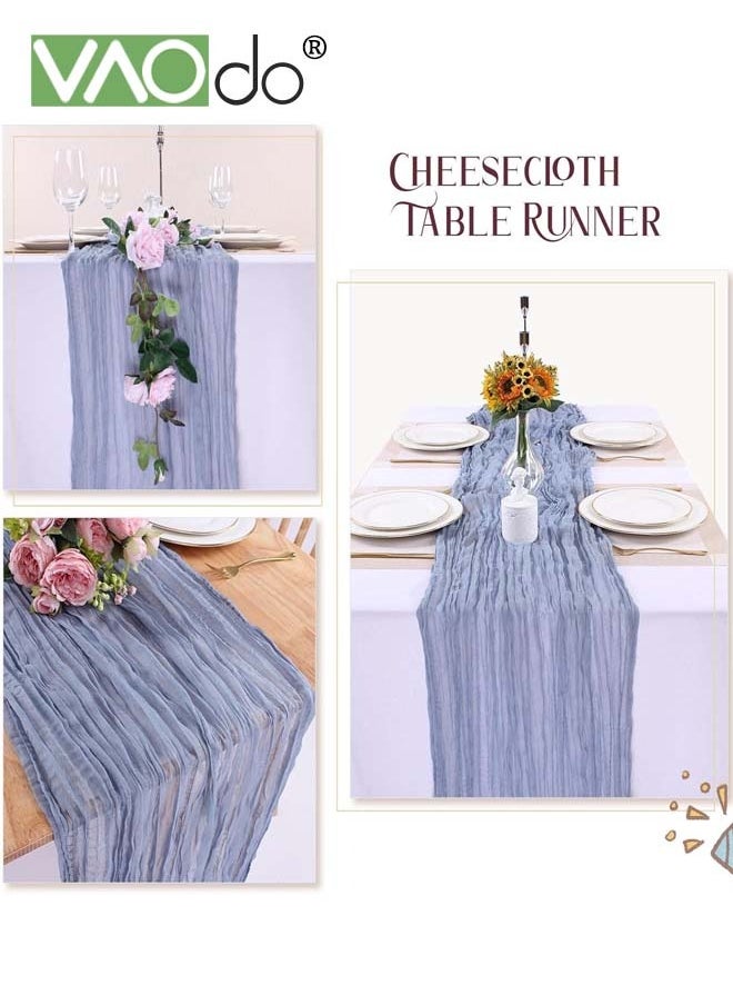VAOdo - Translucent Table Runner Chessian Tablecloth for Wedding Reception Bridal Shower Party Decoration Table Centerpiece 90*340CM Blue - Image 1