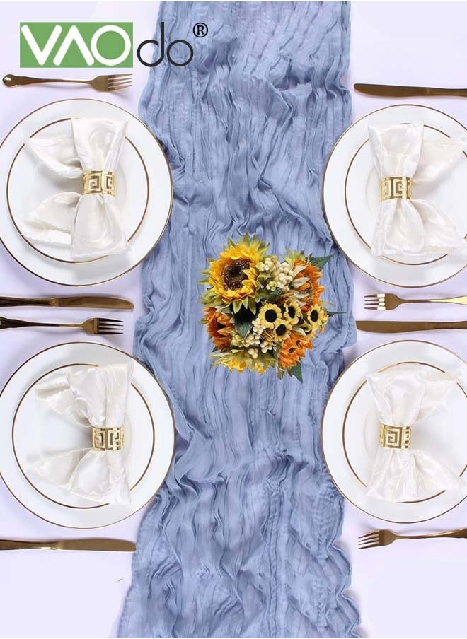 VAOdo Translucent Table Runner Chessian Tablecloth for Wedding Reception Bridal Shower Party Decoration Table Centerpiece 90*340CM Blue  - Image 4