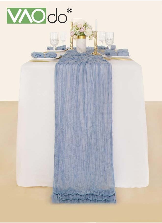 VAOdo - Translucent Table Runner Chessian Tablecloth for Wedding Reception Bridal Shower Party Decoration Table Centerpiece 90*340CM Blue - Image 1
