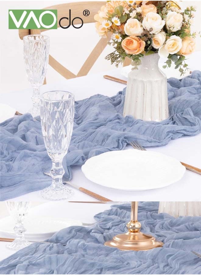 VAOdo Translucent Table Runner Chessian Tablecloth for Wedding Reception Bridal Shower Party Decoration Table Centerpiece 90*340CM Blue  - Image 2