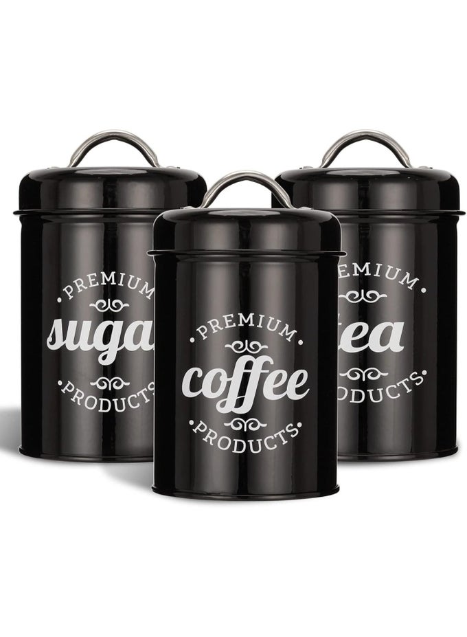 SET OF 3 AIRTIGHT KITCHEN CANISTER DECORATIONS WITH LIDS, TEA COFFEE SUGAR METAL CONTAINERS, DECORATIVE NESTING KITCHEN CANISTER JARS, FOOD STORAGE