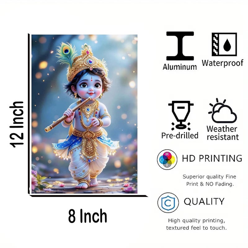CLITHS 8x12 Inch Child Krishna Metal Wall Art - Hindu Spiritual Decor for Home & Office - Lightweight, Easy to Hang - Elegant Gift for Indoor & Outdoor Use - Image 2