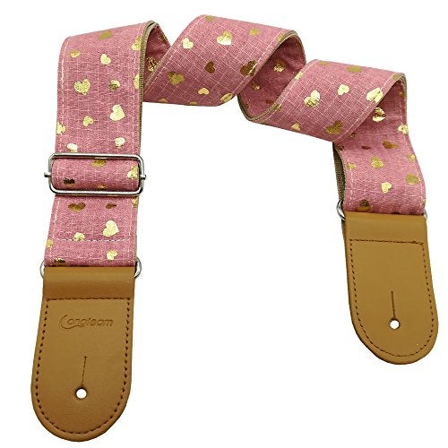 Xinlinke Girls Guitar Strap Pink Cotton Heart Pattern Electric Acoustic Guitar Bass Music Accessories - Image 1