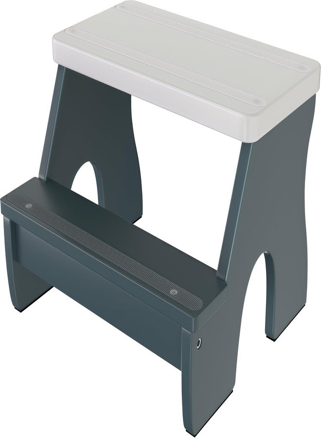 TomGear KST36 Wooden Step Stool - 250LBS Load, Non - Slip Water - Resistant Foot Stool for All Ages, Bathroom & Kitchen (Blue & White, Two Step) - Image 1
