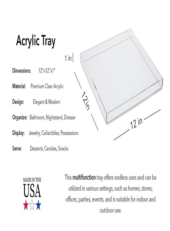 Mirart Black Acrylic Organizer Tray, 12 x 12 Low-Profile Display & Vanity Tray – BPA-Free, Bathroom, Desk, Decor & Serving (Dry Use Only) - Made in USA - Image 3