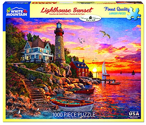 White Mountain Puzzles Lighthouse Sunset 1000 Piece Jigsaw Puzzle - Image 5