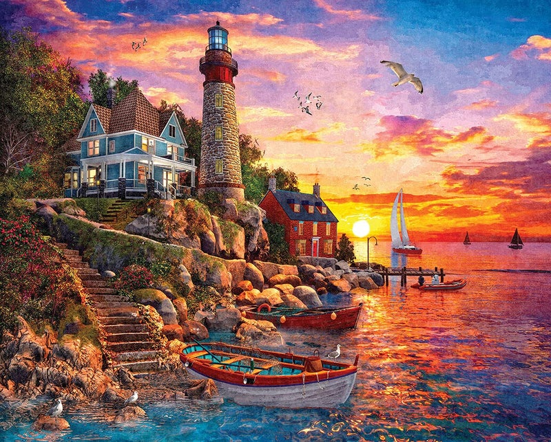 White Mountain Puzzles Lighthouse Sunset 1000 Piece Jigsaw Puzzle - Image 3