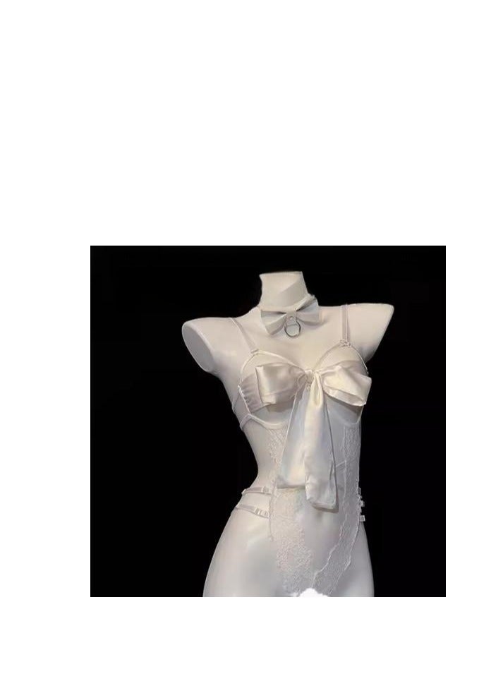 Lace Mesh Suspender Bow Pajama Nightgown - Image 1