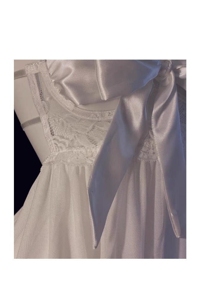 Lace Mesh Suspender Bow Pajama Nightgown - Image 2